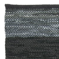 Vintage kožni tepih s prugastom prugastom prugom, crno-siva, 2'3 9'