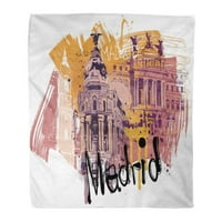 Plaid topla ugodna tiskana flanela Plava Španjolska grad Madrid Žuta Arhitektura Toledo udoban mekan za kauč i kauč na razvlačenje