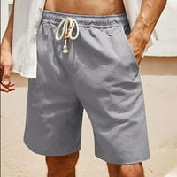 Pamučne lanene kratke hlače Plus veličine za muškarce, kratke hlače s ravnim nogavicama s kravatom, obične široke Ležerne hlače s