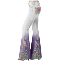 ženske lepršave hlače s čipkastim obrubom, visokog struka, širokih nogavica, pripijene hlače od umjetnog trapera, 92-a, Modne gradijentne