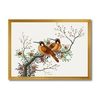 Cvjetna grana stabla s dvije kineske ptice uokvirena umjetnička slika na platnu