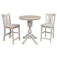 Drveni okrugli stol promjera 30 inča i stolice u ispranoj Taupe-set od 3