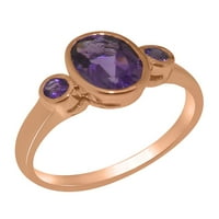 Ženski prsten od prirodnog ametista od ružičastog zlata 10K britanske proizvodnje - opcije veličine-veličina 9,25