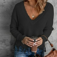 Ženski pleteni džemper s dugim rukavima, džemper, pulover, Plus veličina, jednobojni pulover s izrezom i volanima, bluze, vrhovi