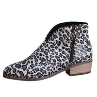 Čizme za gležnjeve za žene, modne Leopard model čizme s rhinestonesom i bočnim patentnim zatvaračem, čizme s četvrtastom petom, jesenske