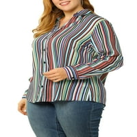 Jedinstveni prijedlozi Ženska košulja dugih rukava s dugmadima u duginim prugama veličine plus