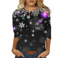 Ženske Ležerne božićne majice s okruglim vratom s printom majica s rukavima od tri četvrtine s okruglim vratom s cvjetnim printom