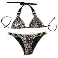 + / Ženski ljetni Bikini setovi, grudnjak s kravatom na vratu + tange s niskim strukom s leopard printom