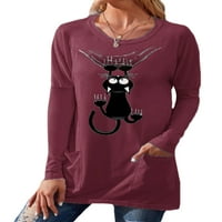 Ženski osnovni pulover s printom mačke u donjem rublju, Sportska jesenska majica s okruglim vratom, odjeća za slobodno vrijeme, bluza