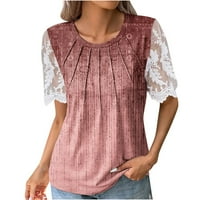 Rasprodaja ženskih vrhova u A-listi Ženska majica s printom čipkasta bluza s kratkim rukavima s okruglim vratom ležerni vrhovi