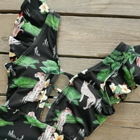 Ženski kupaći kostimi u konzervativnom stilu s dubokim izrezom i volanima u obliku slova U, Leopard zeleni list Cvjetni print Otvorena