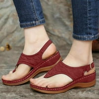 Ženske cipele ženske šarene sandale na petu, klinaste japanke, ženske sandale s vezom, crvene 7,5