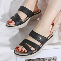Ženske sandale, modne ljetne udobne ravne sandale s otvorenim prstima s printom, ženske sandale široke cipele, Crna 6,5