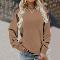 Majica s okruglim vratom s dugim rukavima Ženska jednobojna Ženska majica s kapuljačom prevelikog kroja jednobojni pulover lagani
