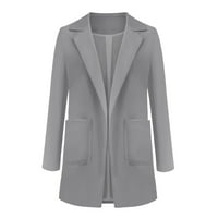Ženski kardigan kaput, ženski jednobojni kardigan s otvorenim prednjim džepovima, svečano odijelo, bluza dugih rukava, sivi kaput