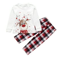 Božićni obiteljski set odgovarajućih pidžama za odrasle i djecu, vrhovi s printom Jelena + karirane hlače, Komplet odjeće za spavanje