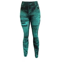 Ženske hlače Plus veličine, Ležerne tajice od umjetnog trapera, super rastezljive ženske uske hlače zelene boje 12