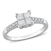 Ženski zaručnički prsten od 10k bijelog Zlatnog okruglog dijamanta od 10k i četverokutnog zaručničkog dijamanta