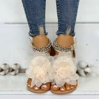 Ljetne ženske ravne sandale s boemskim perlicama s cvjetnim uzorkom s remenom s kopčom