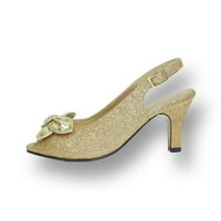Staci ženska široka širina Peep noge Glitter luk s draguljima Slingback pumpa zlato 9.5