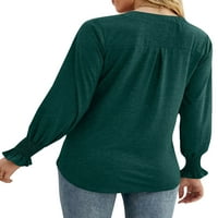 Ženska majica s izrezom u obliku slova u, jednobojna majica, ženska ležerna jesenska tunika, bluza, pulover s volanima, tamnozelena