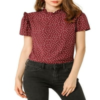 Jedinstvene ponude ženske ruffle polkd točkice stoje ovratnik bluze kratkih rukava