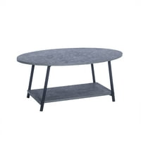 Kućanski aparati ovalni stolić za kavu, dvoslojni stolić za kavu s policom za odlaganje, kutne čelične noge i obloga od betona od