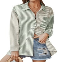 Ženska košulja s prugastim reverima s džepom na prsima s dugim rukavima