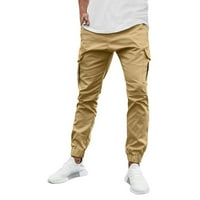 Muške teretne hlače s elastičnim strukom, ravnog kroja, široke teretne hlače u bež boji, u donjem dijelu