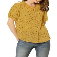 Cvjetna bluza s ovratnikom s nabranim ovratnikom, napuhana košulja na kopčanje kratkih rukava