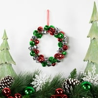 Božićni vijenac od crvenih, zelenih i srebrnih zvona, neosvijetljen