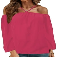 Ženska majica s dugim rukavima, jednobojna majica s dugim rukavima, modna bluza od tunike, svečani pulover, ružičasta i crvena