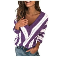Ležerna duga prugasta tunika ženska pletena bluza s izrezom i rukavima u obliku slova u, modna ženska bluza, vrhovi za plivanje