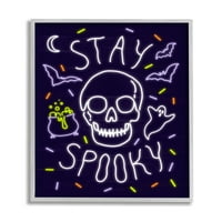 Stupell Industries ostaju sablasni citat Halloween Tema Skeleton sivi uokvireni, 14, dizajn Victoria Barnes
