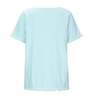 Ženske majice kratkih rukava, ležerna bluza širokog kroja s resicama, vrhovi okruglog vrata, ljetne jednobojne lagane udobne majice