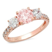 2. dijamant okruglog reza s imitacijom ružičastog dijamanta od ružičastog zlata od 14 karata s umetcima prsten od tri kamena od 11