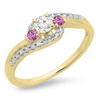 Zaručnički prsten od 14 karatnog ružičastog safira okruglog reza i bijelog dijamanta iz kolekcije A. H., žuto zlato, veličine 7,5