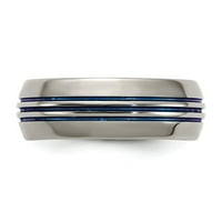 Titanski prsten s plavim trostrukim utorom, zakošenim rubovima, polirani prsten