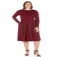 Odjeća za udobnost ženskog plus veličine dugih rukava i flare plus size midi haljina