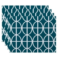 Ubrus s geometrijskim tiskom, ovalima i prugama, kraljevsko plava
